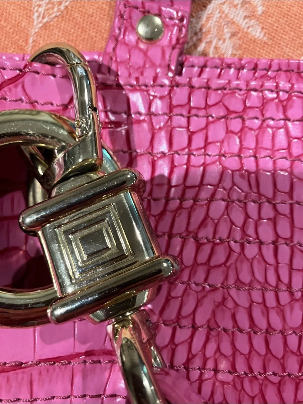 Steven by Steve Madden Fuchsia Croc-Embossed Tote with Gold Hardware